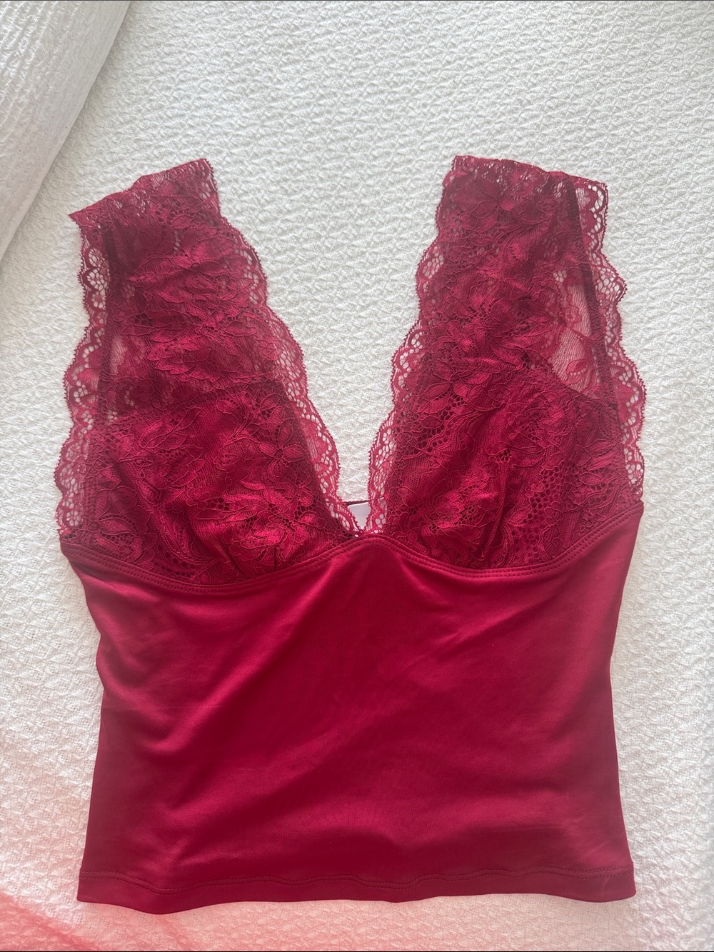 Lace Plunge Bandeau Top - Burgundy